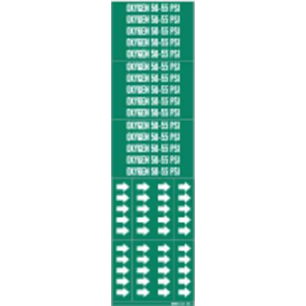 Brady Pipe Marker, Oxygen 50 to 55 psi, to3/4 In - 86328