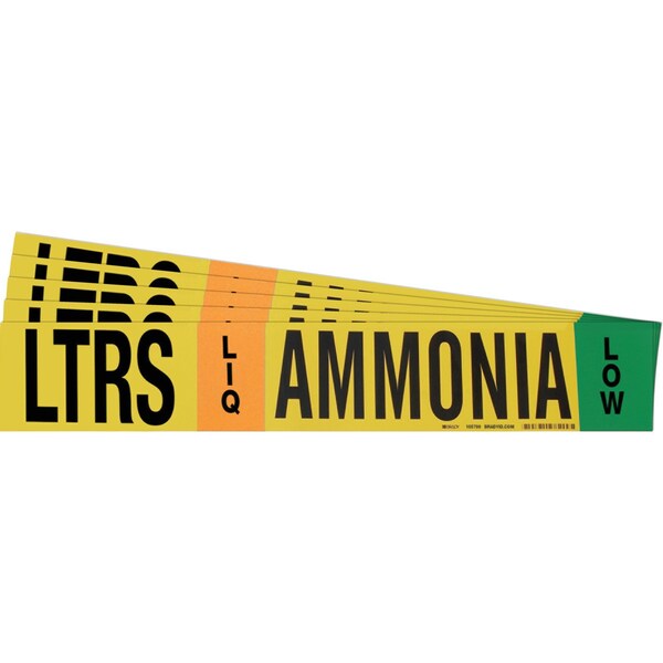Brady AMMONIA LTRS LIQ/VAP LOW Pipe Marker Sty 1HV BK BL GN OR on YL 1 per Card 5PK - 105799-PK