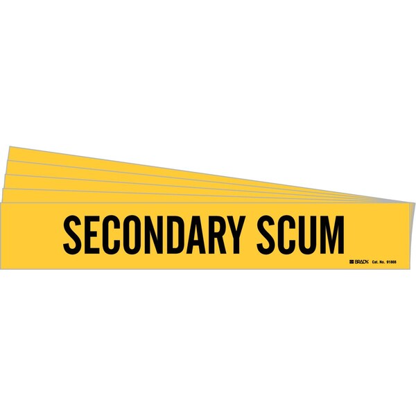 Brady SECONDARY SCUM Pipe Marker Style 1 Black on Yellow 1 per Card, 5 PK - 91808-PK