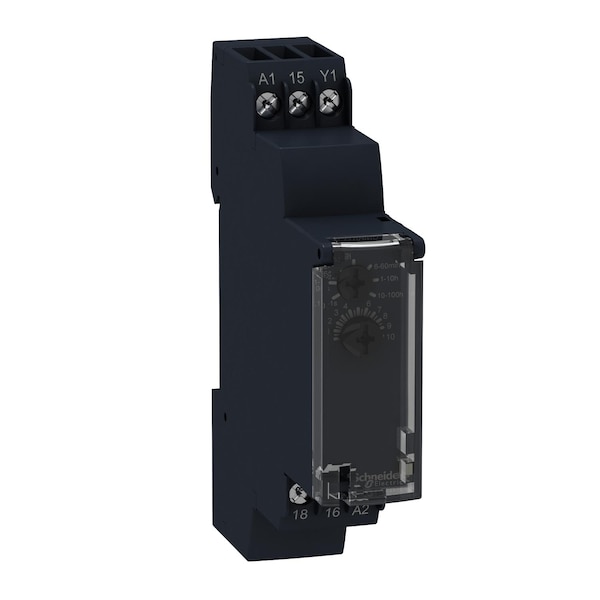 Relevador de función dual Schneider Electric, Relés temporizadores Harmony, 8A, 1CO, 1s..100h, retardo en conexión, libre de cadmio, 24V DC o 24...240V AC DC - RE17RHMU
