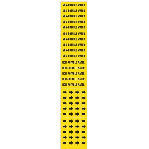 Brady Pipe Marker, Non-Potable Water, Y, to3/4 In - 7203-3C