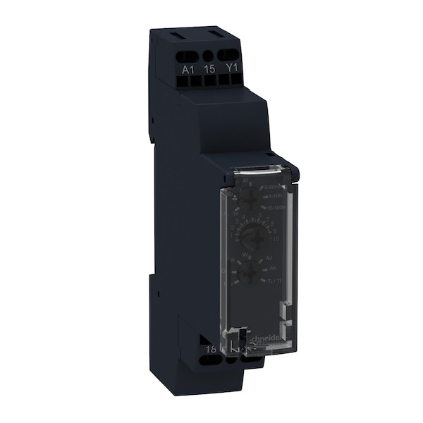Relé multifunción de Schneider Electric, Relés temporizadores Harmony, 8A, 1 contacto normalmente abierto, 0.1s a 10h, retardo de impulso, 24V DC o 24...240V AC DC - RE17RMXMU.
