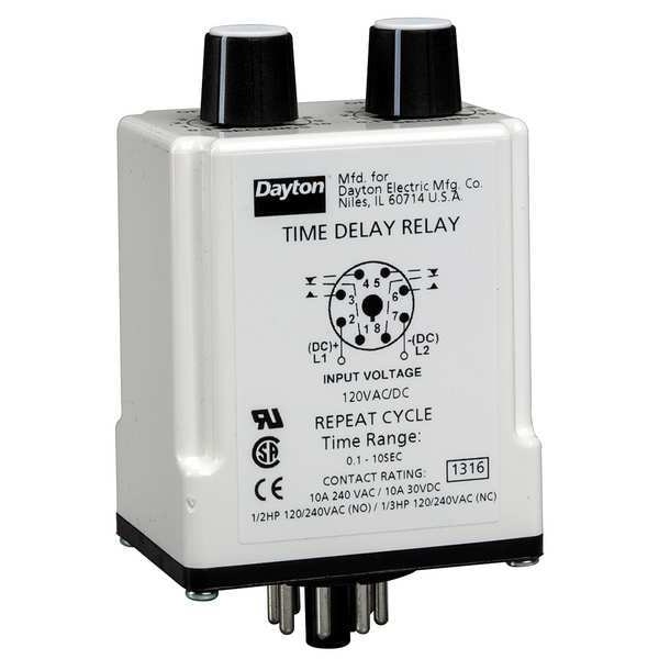 Relé de Retardo de Tiempo Dayton, 240VCA, 10A, DPDT, 1.8 seg. - 24EP41