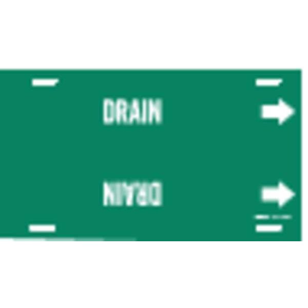 Brady Pipe Marker, Drain, Green, 6 to 7-7/8 In - 4055-F