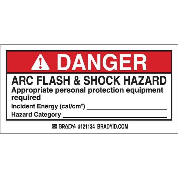 Brady Arc Flash Label, 2 In. H, 4 In. W, PK100 - 121134