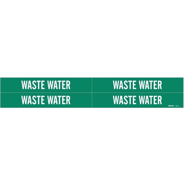 Brady Pipe Marker, Waste Water, Gn, 3/4to2-3/8 In - 7301-4