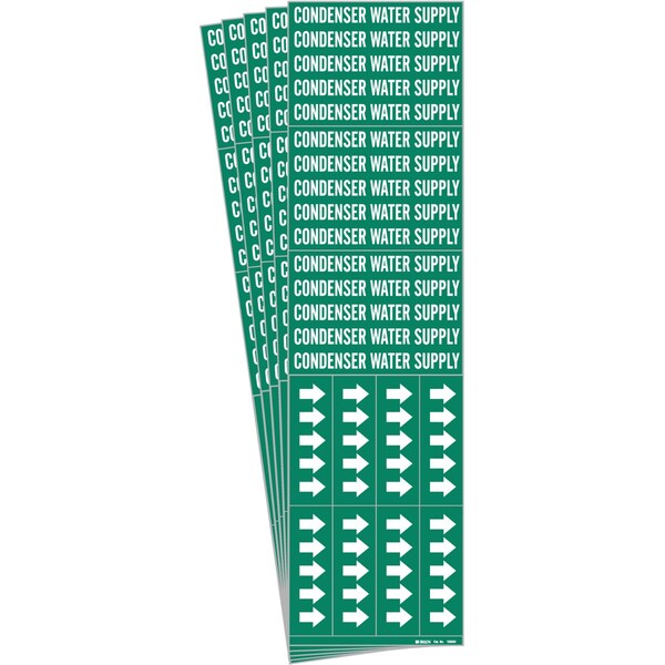 Brady CONDENSER WATER SUPPLY Pipe Marker Sty 3C Arrows WT on GN 3 per Card, 5 PK - 106082-PK