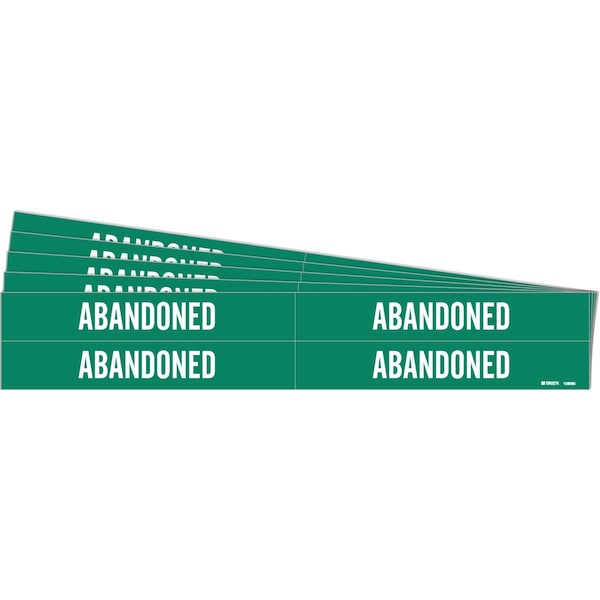 Brady ABANDONED Pipe Marker Style 4 White on Green 4 per Card, 5 PK - 106065-PK