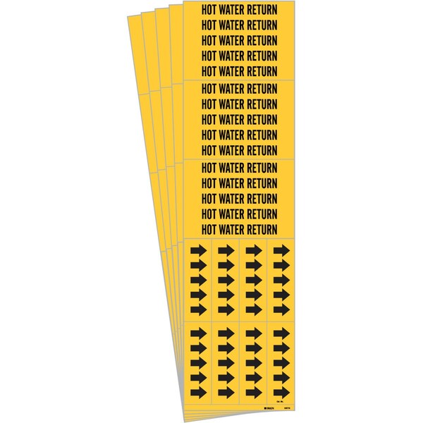 Brady HOT WATER RETURN Pipe Marker Style 3C Arrows Polyester BK on YL 3 per Card, 5 PK - 105778-PK