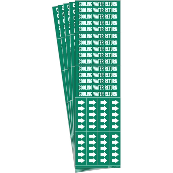 Brady COOLING WATER RETURN Pipe Marker Sty 3C Arrows WT on GN 3 per Card, 5 PK - 106090-PK