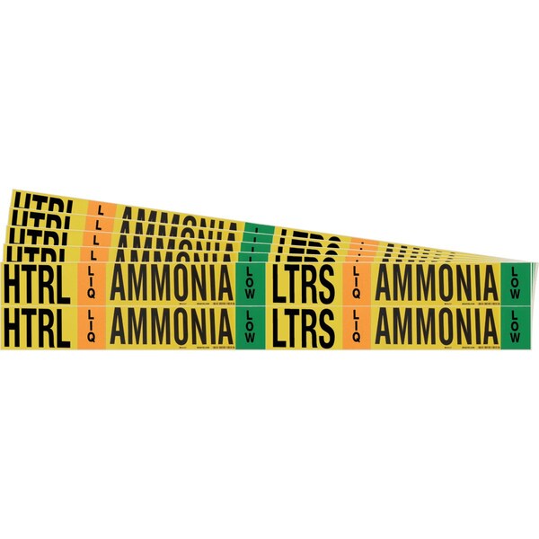 Brady AMMONIA LTRS LIQ/VAP LOW Pipe Marker Sty 4 BK, BL, GN, OR on YL 4 per Card, 5 PK - 105801-PK
