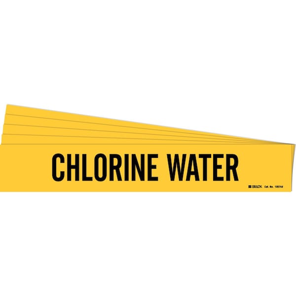 Brady CHLORINE WATER Pipe Marker Style 1 Black on Yellow 1 per Card, 5 PK - 105744-PK