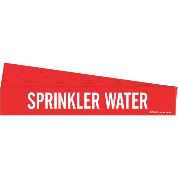 Brady SPRINKLER WATER Pipe Marker Style 1HV Polyester White on Red 1 per Card, 5 PK - 106163-PK