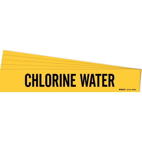 Brady CHLORINE WATER Pipe Marker Style 1HV Black on Yellow 1 per Card, 5 PK - 105743-PK