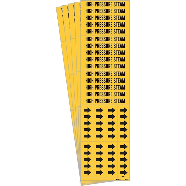 Brady HIGH PRESSURE STEAM Pipe Marker Sty 3C Arrows BK on YL 3 per Card, 5 PK - 105774-PK