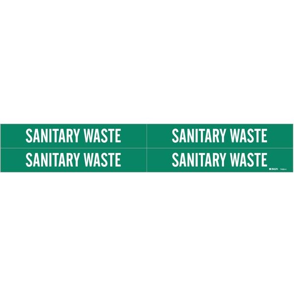 Brady Pipe Marker, Sanitary Waste, 3/4to2-3/8 In, 7406-4 - 7406-4