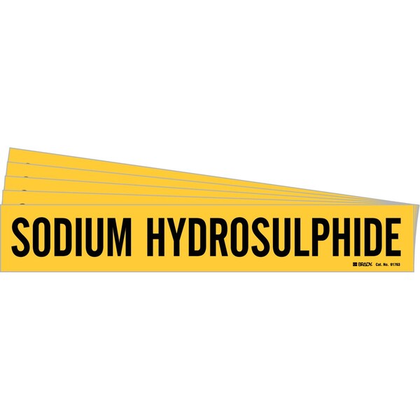 Brady SODIUM HYDROSULPHIDE Pipe Marker Style 1 Black on Yellow 1 per Card, 5 PK - 91763-PK