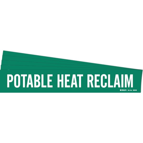 Brady POTABLE HEAT RECLAIM Pipe Marker Style 1HV White on Green 1 per Card, 5 PK - 106139-PK
