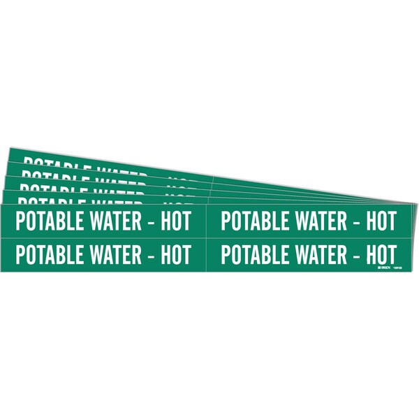 Brady POTABLE WATER - HOT Pipe Marker Style 4 White on Green 4 per Card, 5 PK - 106153-PK