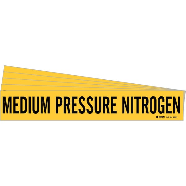 Brady MEDIUM PRESSURE NITROGEN Pipe Marker Style 1 Black on Yellow 1 per Card, 5 PK - 90261-PK
