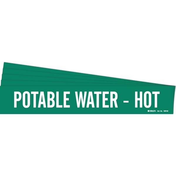 Brady POTABLE WATER - HOT Pipe Marker Style 1 White on Green 1 per Card, 5 PK - 106152-PK