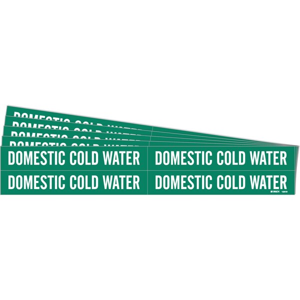 Brady DOMESTIC COLD WATER Pipe Marker Style 4 White on Green 4 per Card, 5 PK - 106101-PK