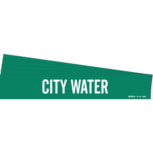 Brady CITY WATER Pipe Marker Style 1HV Polyester White on Green 1 per Card, 5 PK - 106067-PK