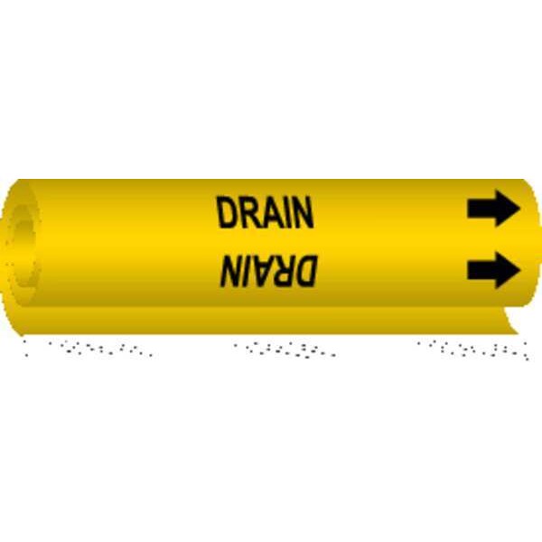 Brady Pipe Marker, Drain, Yellow, 1/2 to 1-3/8 In - 5679-O