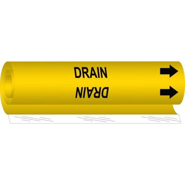 Brady Pipe Marker, Drain, Yellow, 1/2 to 1-3/8 In - 5679-O