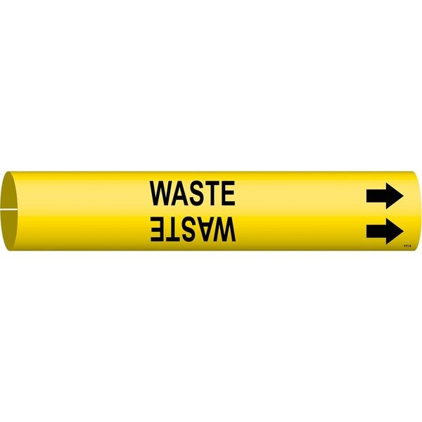 Brady Pipe Marker, Waste, Yel, 1-1/2 to 2-3/8 In - 4151-B