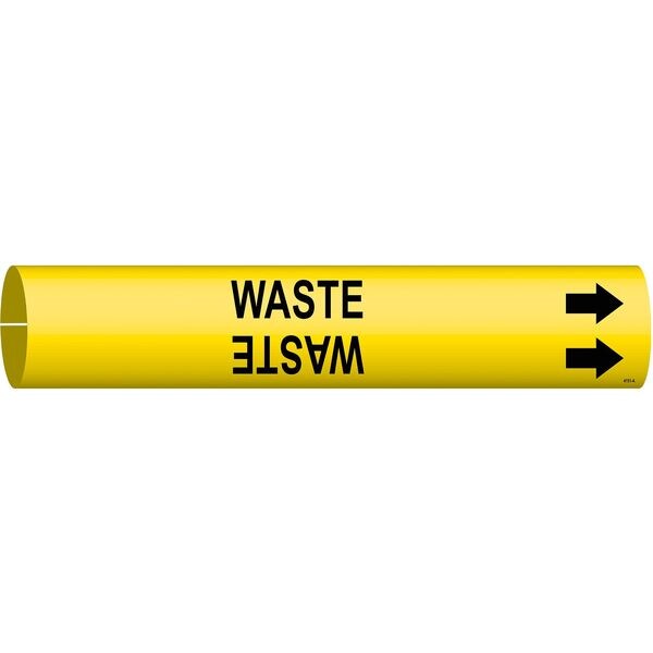 Brady Pipe Marker, Waste, Yellow, 3/4 to 1-3/8 In - 4151-A
