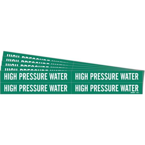 Brady HIGH PRESSURE WATER Pipe Marker Style 4 Polyester WT on GN 4 per Card, 5 PK - 106117-PK