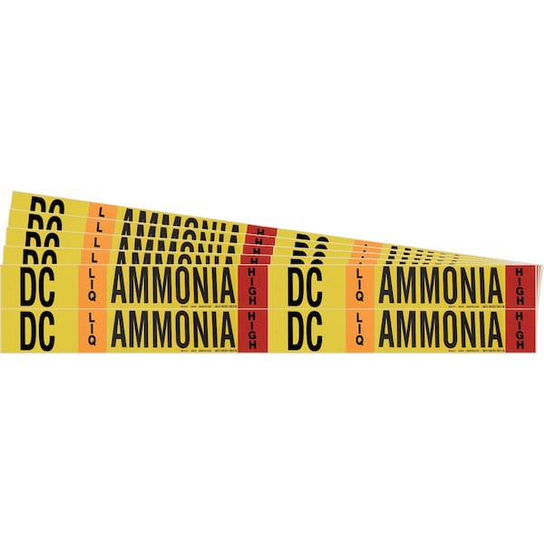 Brady AMMONIA DC LIQ HIGH Pipe Marker Style 4 BK, OR, RD on YL 4 per Card, 5 PK - 105753-PK