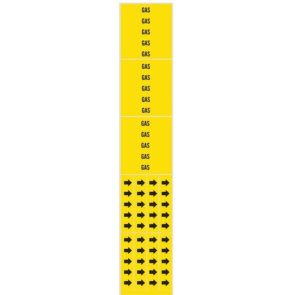 Brady Pipe Marker, Gas, Yellow, 3/4 In or Less - 7119-3C