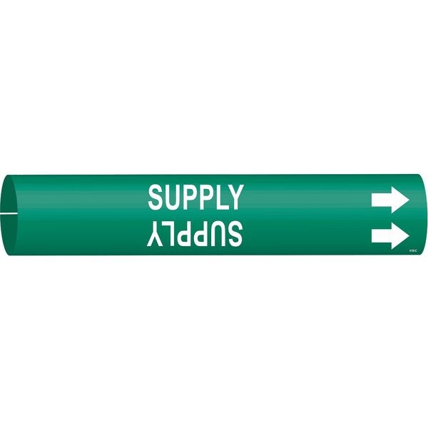Brady Pipe Marker, Supply, Grn, 2-1/2 to 3-7/8 In - 4139-C