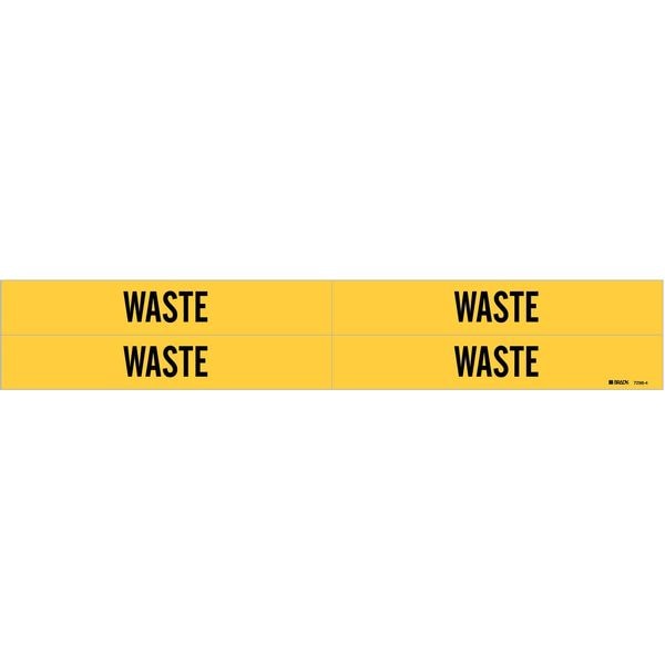 Brady Pipe Marker, Waste, Yellow, 3/4 to 2-3/8 In - 7298-4