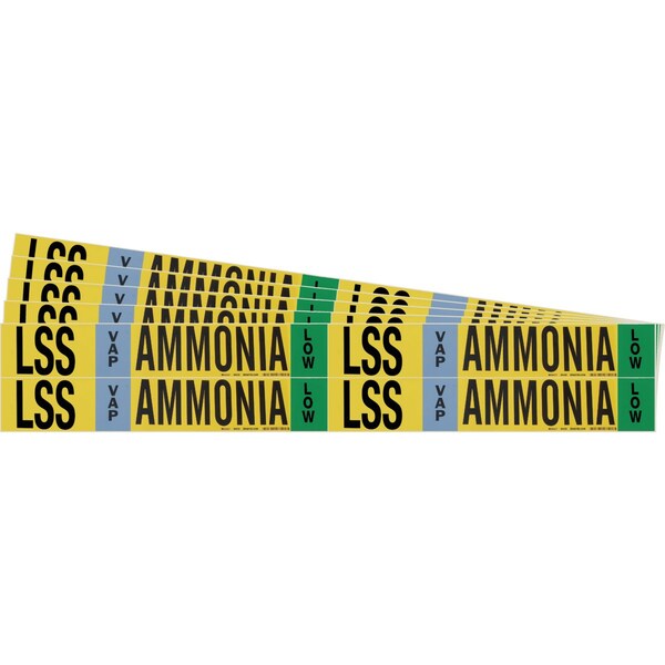 Brady AMMONIA LSS VAP LOW Pipe Marker Style 4 BK, BL, GN on YL 4 per Card, 5 PK - 105793-PK