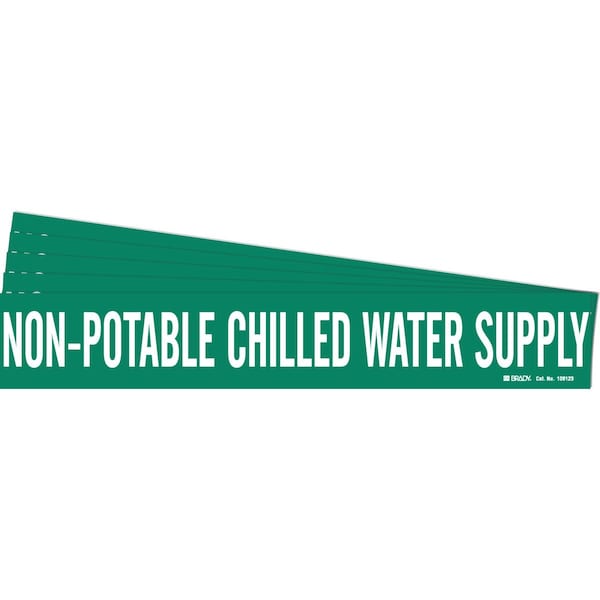 Brady NON-POTABLE CHILLED WATER SUPPLY Pipe Marker Style 1HV WT on GN 1 per Card, 5 PK - 106123-PK