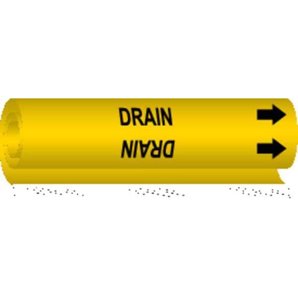 Brady Pipe Marker, Drain, Yel, 2-1/2 to 7-7/8 In, 5679-II - 5679-II