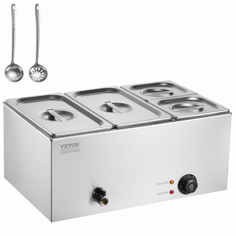 VEVOR Commercial Electric Food Warmer 4-Pan Countertop Buffet 16.4QT Bain Marie - SYSPBWQPTK21BEO5GV1