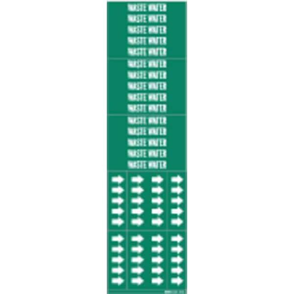 Brady Pipe Marker, Waste Water, Gn, 3/4 In orLess - 7301-3C