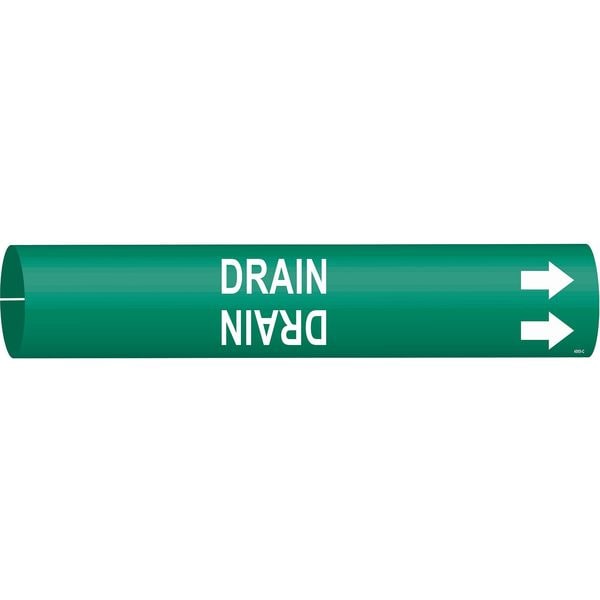 Brady Pipe Marker, Drain, Grn, 2-1/2 to 3-7/8 In - 4055-C