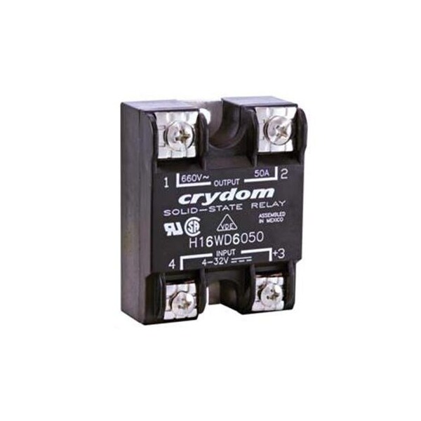 Relevadores de estado sólido Crydom - Montaje industrial IP00 SSR 660Vac/50A CC In con LED, ZC - H16WD6050G