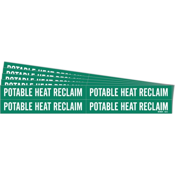 Brady POTABLE HEAT RECLAIM Pipe Marker Style 4 White on Green 4 per Card, 5 PK - 106141-PK