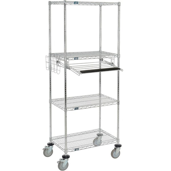 Nexel 4-Shelf Mobile Wire Computer Workstation with Keyboard Tray, 30inW x 18inD x 79inH, Chrome - 695438