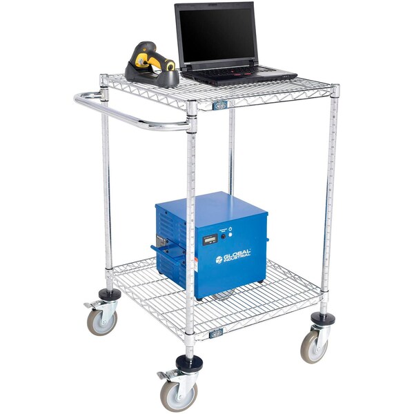 Global Industrial Mobile Powered Laptop Workstation, Chrome, 40AH Battery, 24inW x 24inD - 282485