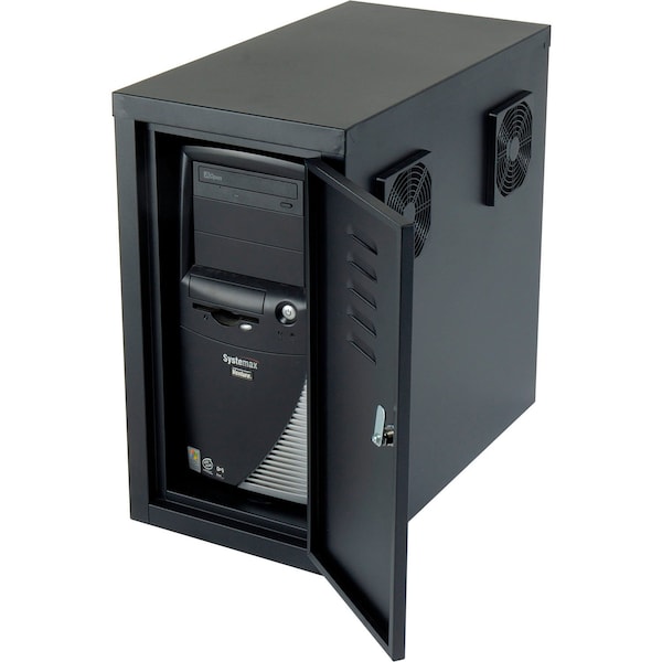 Global Industrial Orbit CPU Computer Enclosure Cabinet Front/Rear Doors 2 Exhaust Fans, Black - 249309BK