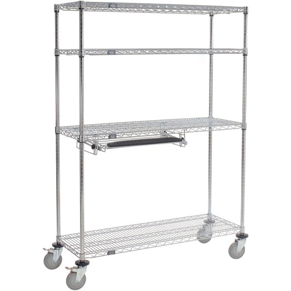 Nexel 4-Shelf Mobile Wire Computer LAN Workstation w/Keyboard Tray, 48inW x 18inD x 69inH, Chrome - 250114