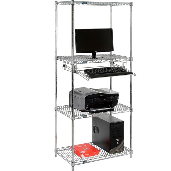 Nexel 4-Shelf Wire Computer Workstation with Keyboard Tray, 30inW x 18inD x 74inH, Chrome - 695440