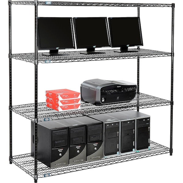 Nexel 4-Shelf Wire Computer LAN Workstation, 60inW x 24inD x 63inH, Black - 695415BK